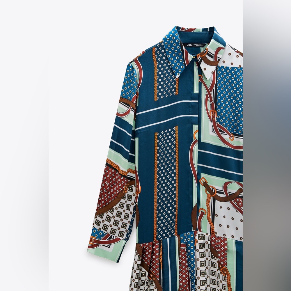 ZARA Women Printed Pattern Patch Work Pleated Shi… - image 4